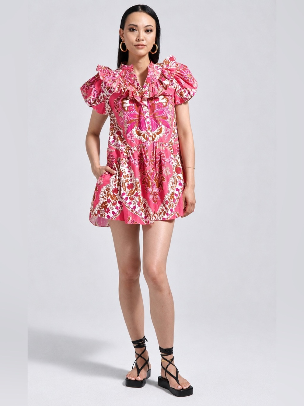 Love The Label Tatiana Dress Clementine Pink Floral Print Women’s Size L